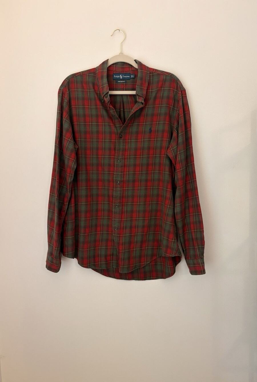 Ralph Lauren Men’s Button Up Shirt Size Large 100% Cotton Red/Green/Gold Plaid